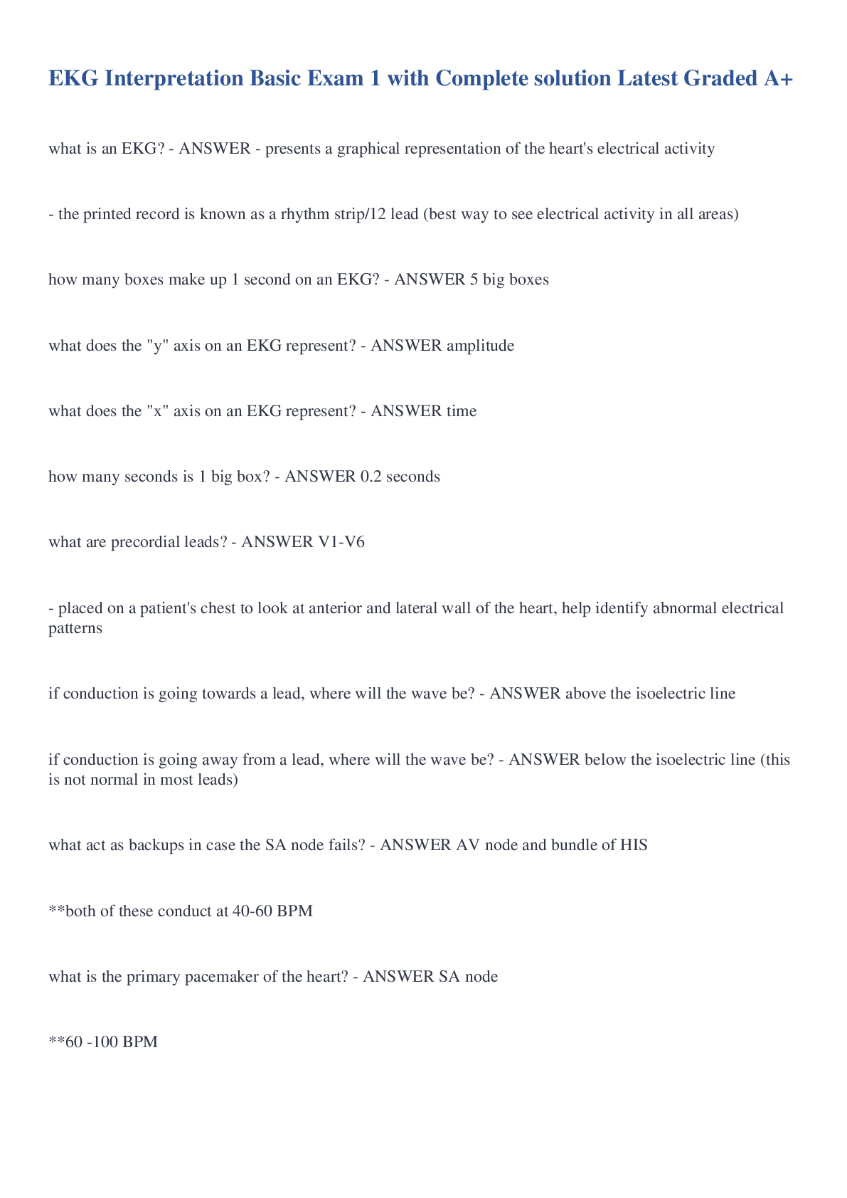 Preview image of EKG Interpretation Basic Exam 1 with Complete solution Latest Graded A+ document